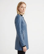 Women's Faux Leather Racer Jacket with Snap Collar