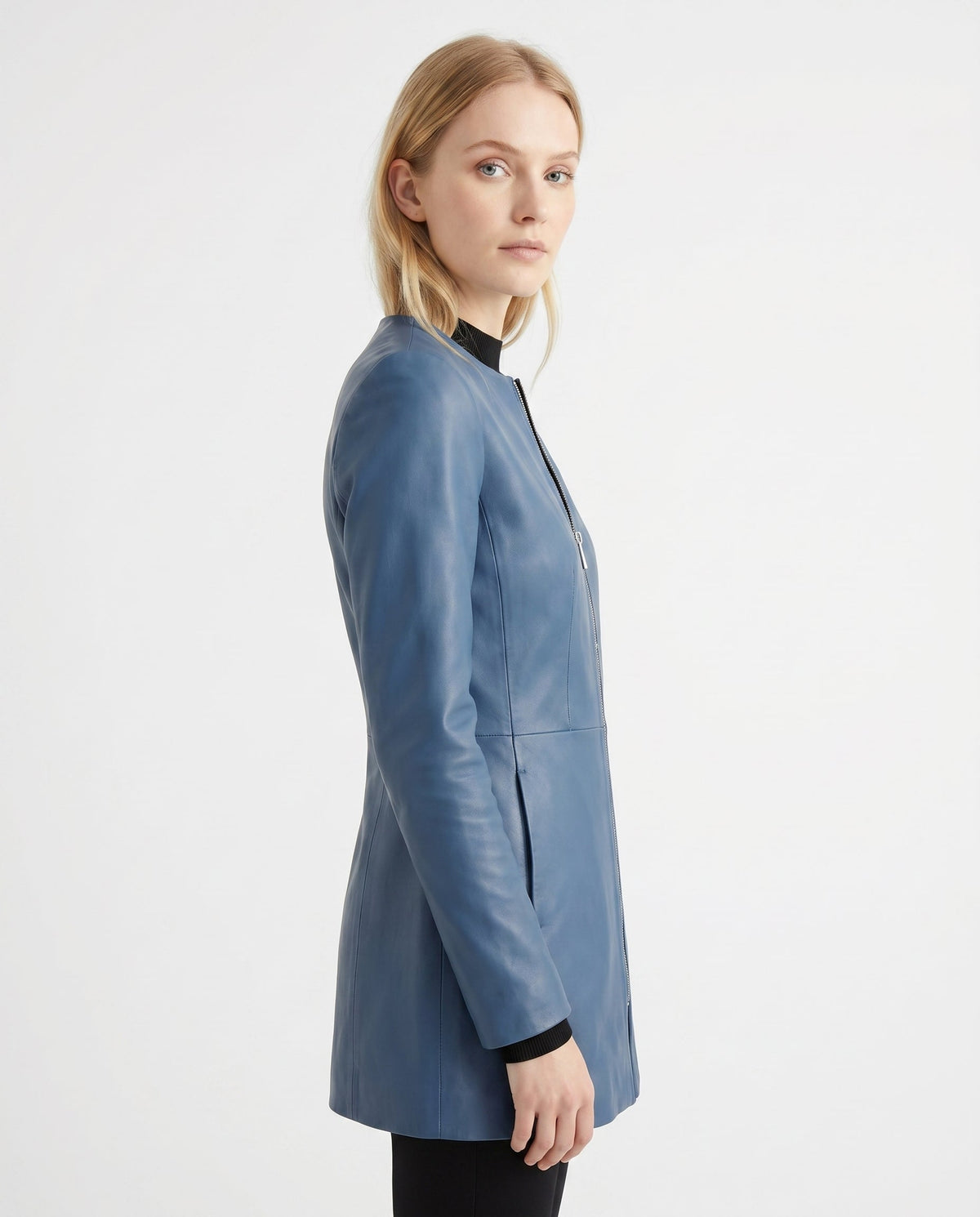 Women's Faux Leather Racer Jacket with Snap Collar