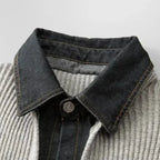 Men's Ribbed Knit Cardigan Jacket with Denim Trim