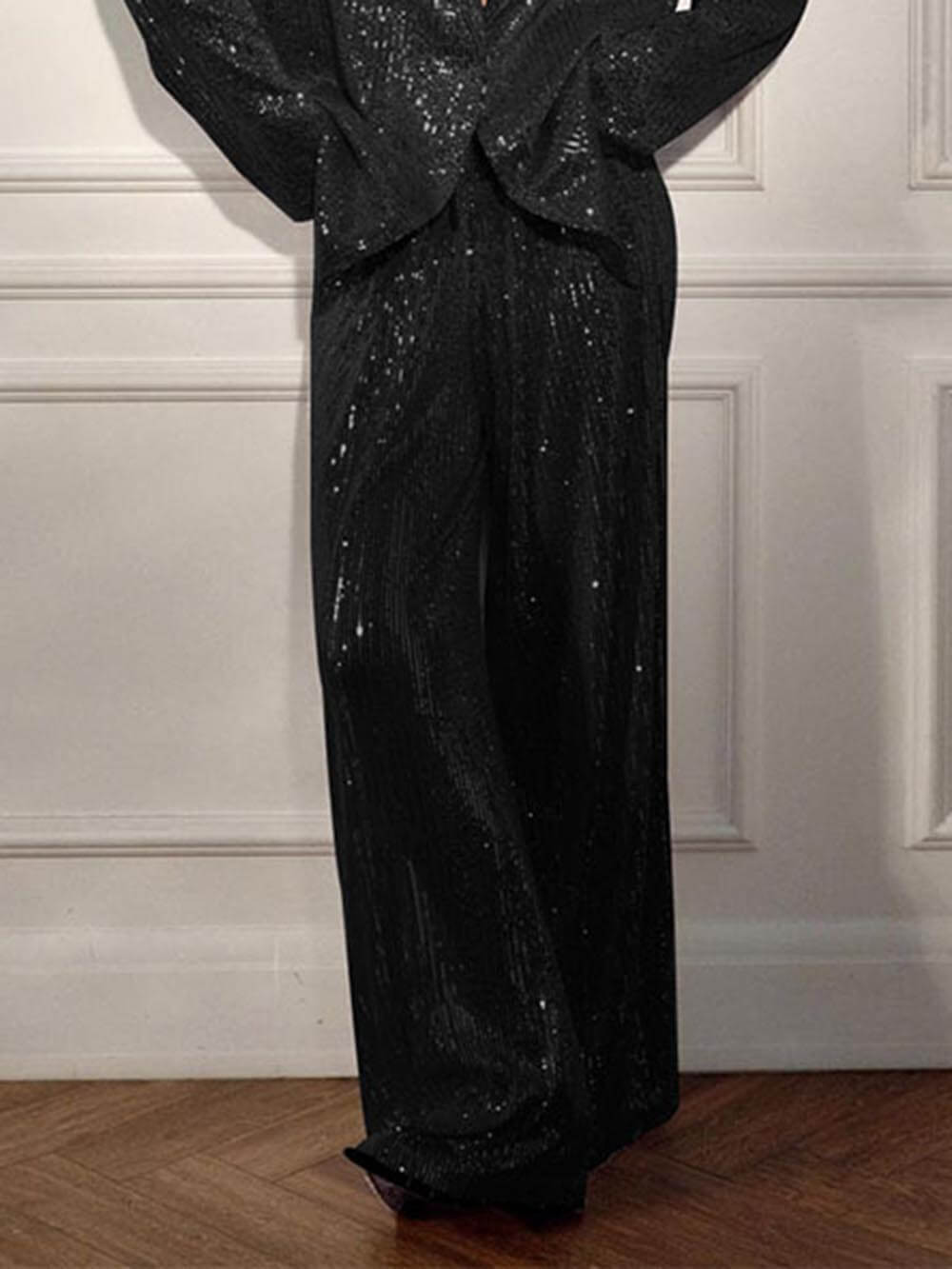 Women's Oversized Sequin Blazer Jacket with Lapel Collar
