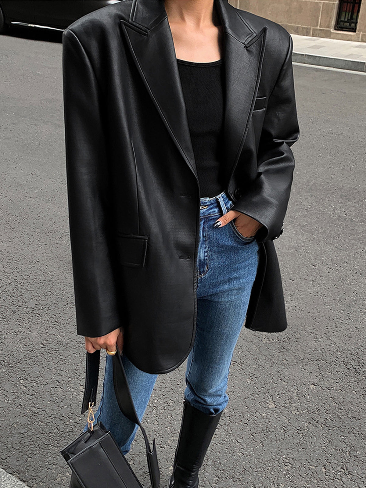Women's Oversized Faux Leather Blazer