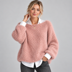 Women's Chunky Fluffy Knit Boat Neck Sweater