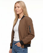 Women's Classic Zip-Up Bomber Jacket with Sleeve Pocket