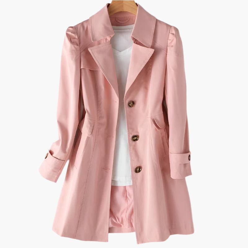 Women's Single-Breasted Fitted Trench Coat with Notch Lapel