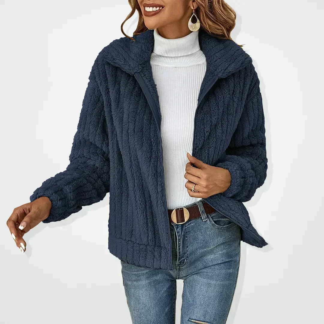Women’s Ribbed Plush Fleece Zip Jacket