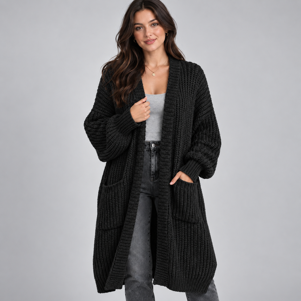 Women's Chunky Knit Longline Open-Front Cardigan