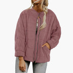 Women's Oversized Quilted Zip-Up Jacket with Stand Collar
