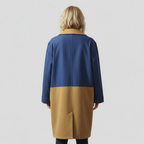 Women's Colour Block Longline Coat with Notch Lapel