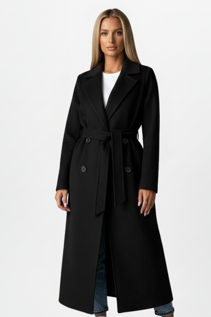 Women's Belted Double-Breasted Longline Trench Coat