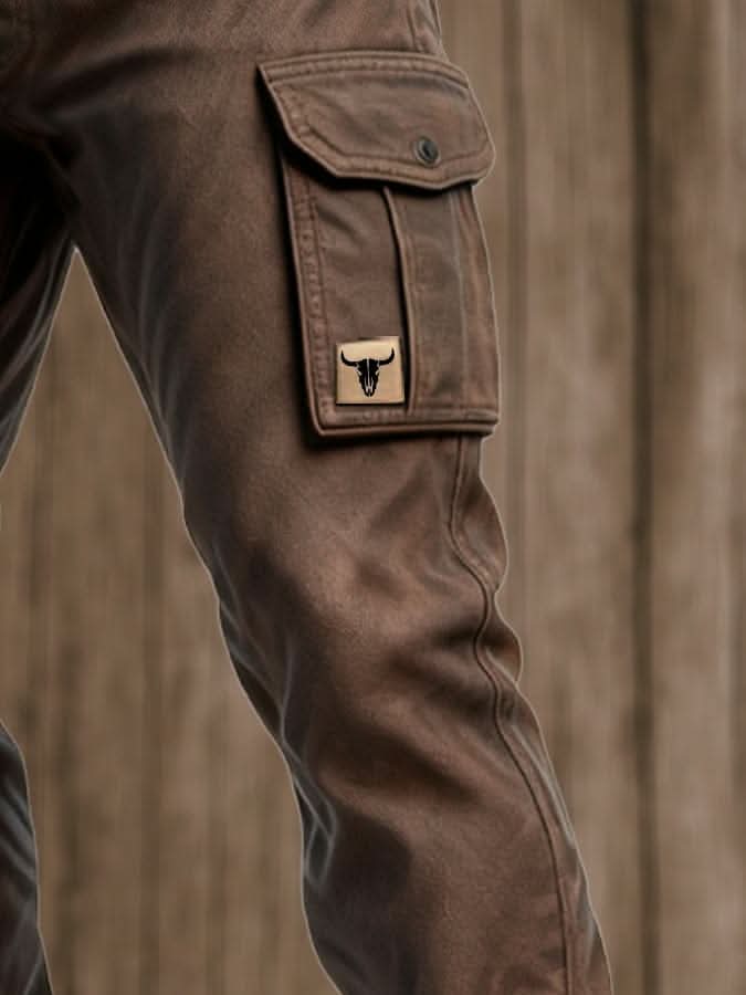 Men's Vintage Straight-Leg Cargo Trousers with Flap Pockets