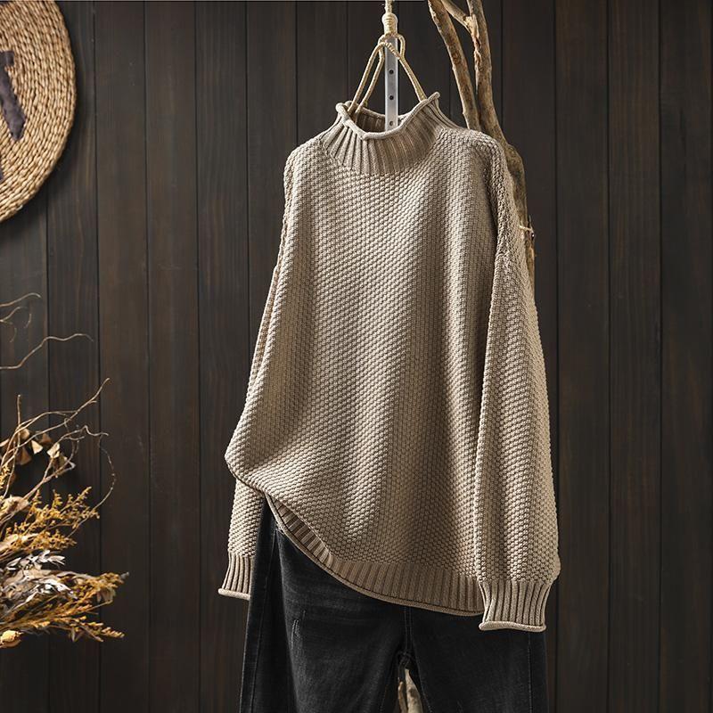 Women's Relaxed Textured Knit Mock Neck Sweater