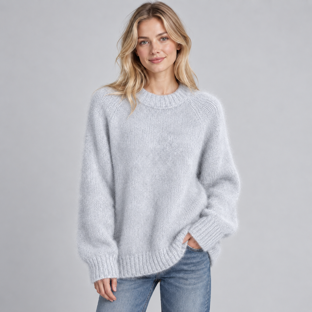 Women's Oversized Fluffy Knit Raglan Crew Neck Sweater