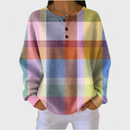 Women's Christmas Print Waffle Knit Long Sleeve Henley Top