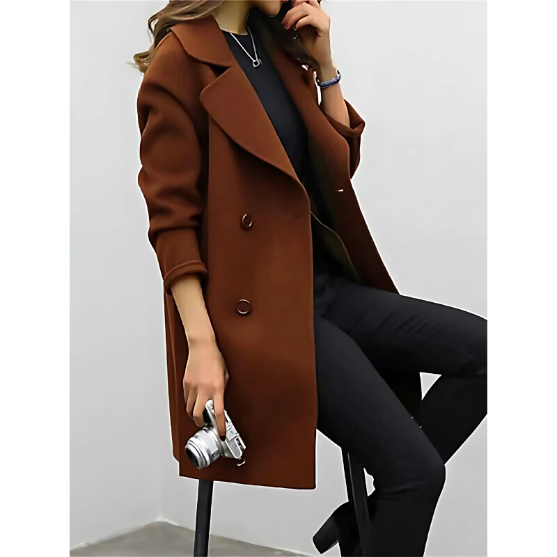 Women’s Classic Double-Breasted Notch Lapel Longline Coat