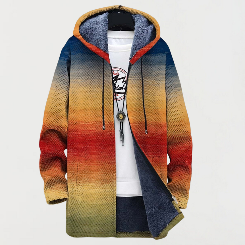Men's Fleece Lined Hooded Zip Cardigan with Southwestern Print