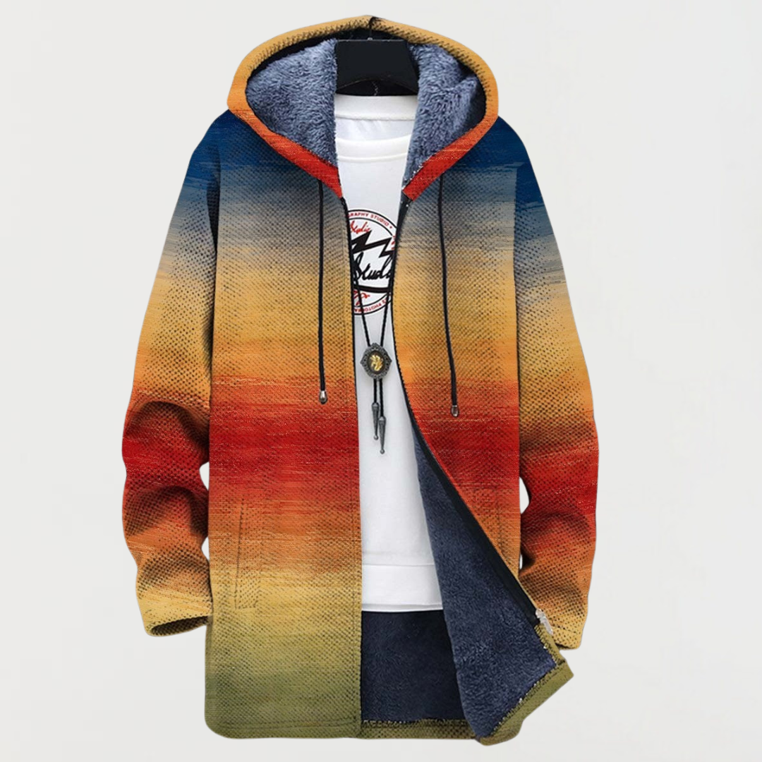 Men's Fleece Lined Hooded Zip Cardigan with Southwestern Print