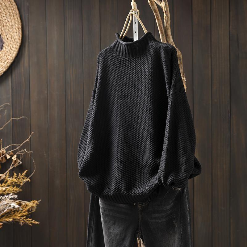 Women's Relaxed Textured Knit Mock Neck Sweater