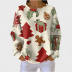 Women's Christmas Print Waffle Knit Long Sleeve Henley Top