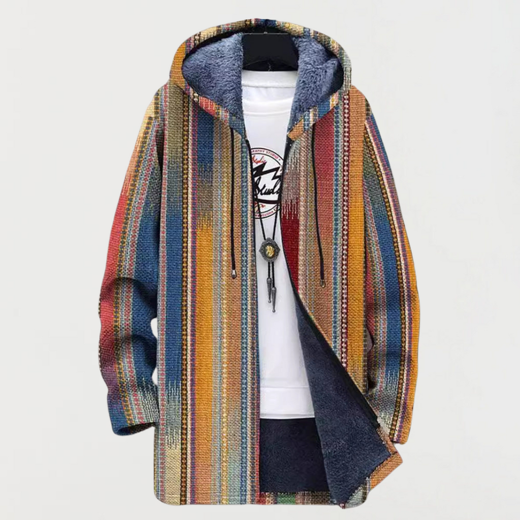 Men's Fleece Lined Hooded Zip Cardigan with Southwestern Print