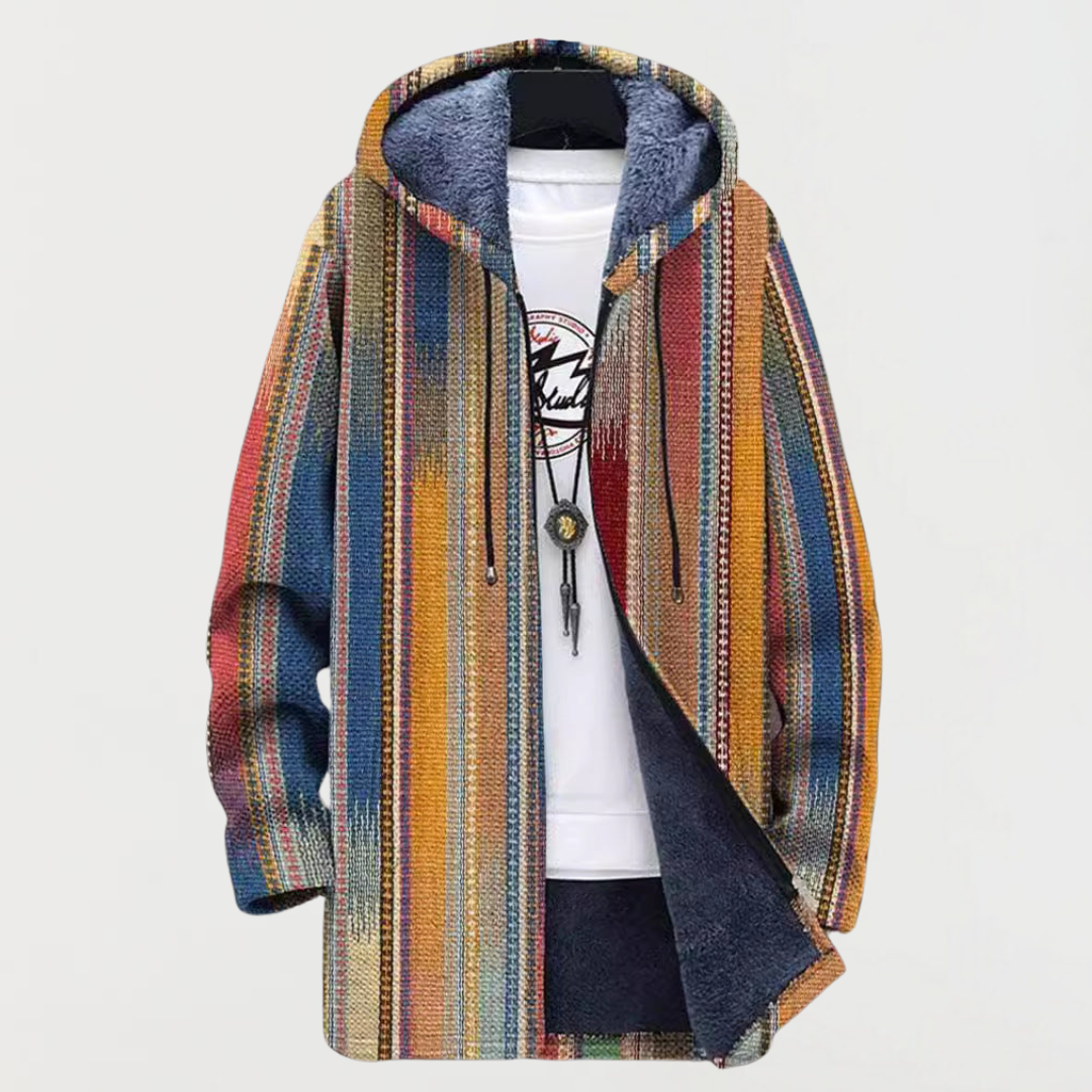 Men's Fleece Lined Hooded Zip Cardigan with Southwestern Print