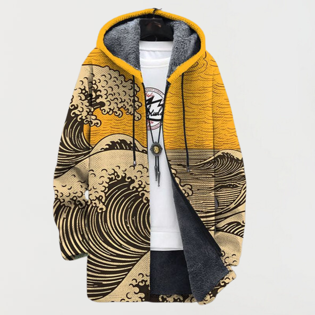 Men's Fleece Lined Hooded Zip Cardigan with Southwestern Print