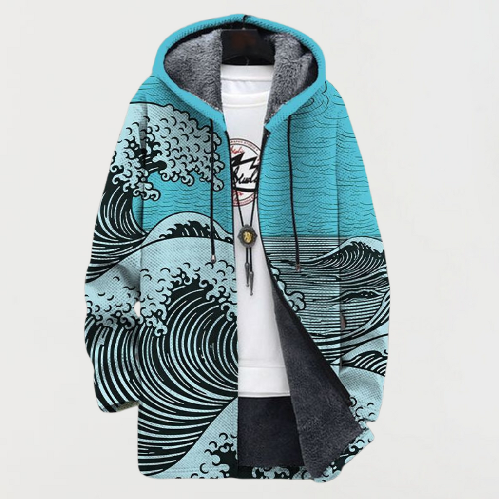 Men's Fleece Lined Hooded Zip Cardigan with Southwestern Print
