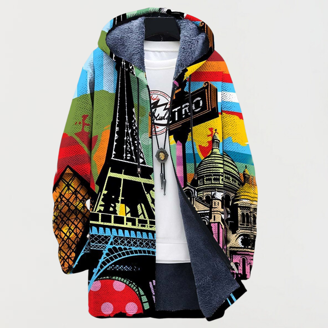 Men's Fleece Lined Hooded Zip Cardigan with Southwestern Print