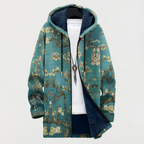 Men's Fleece Lined Hooded Zip Cardigan with Southwestern Print